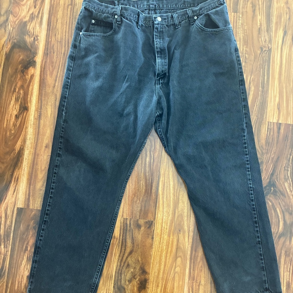 Vintage Wrangler Relaxed Fit Black Jeans 46x32 Faded Charcoal Workwear Baggy